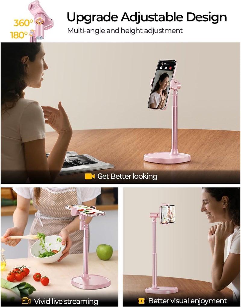 DIMONCOAT Cell Phone Stand for Desk, Stocking Stuffers Gifts for Teens Girls Boys Adults，Phone Holder Angle Height Adjustable, Aluminum Alloy Universal iPhone Stand for iPhone 17 16 15 Pro Max -Pink - Image 4